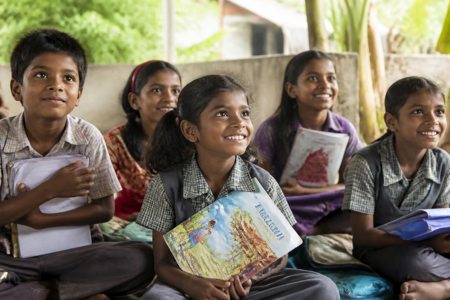 Children learning together in a Kerala classroom